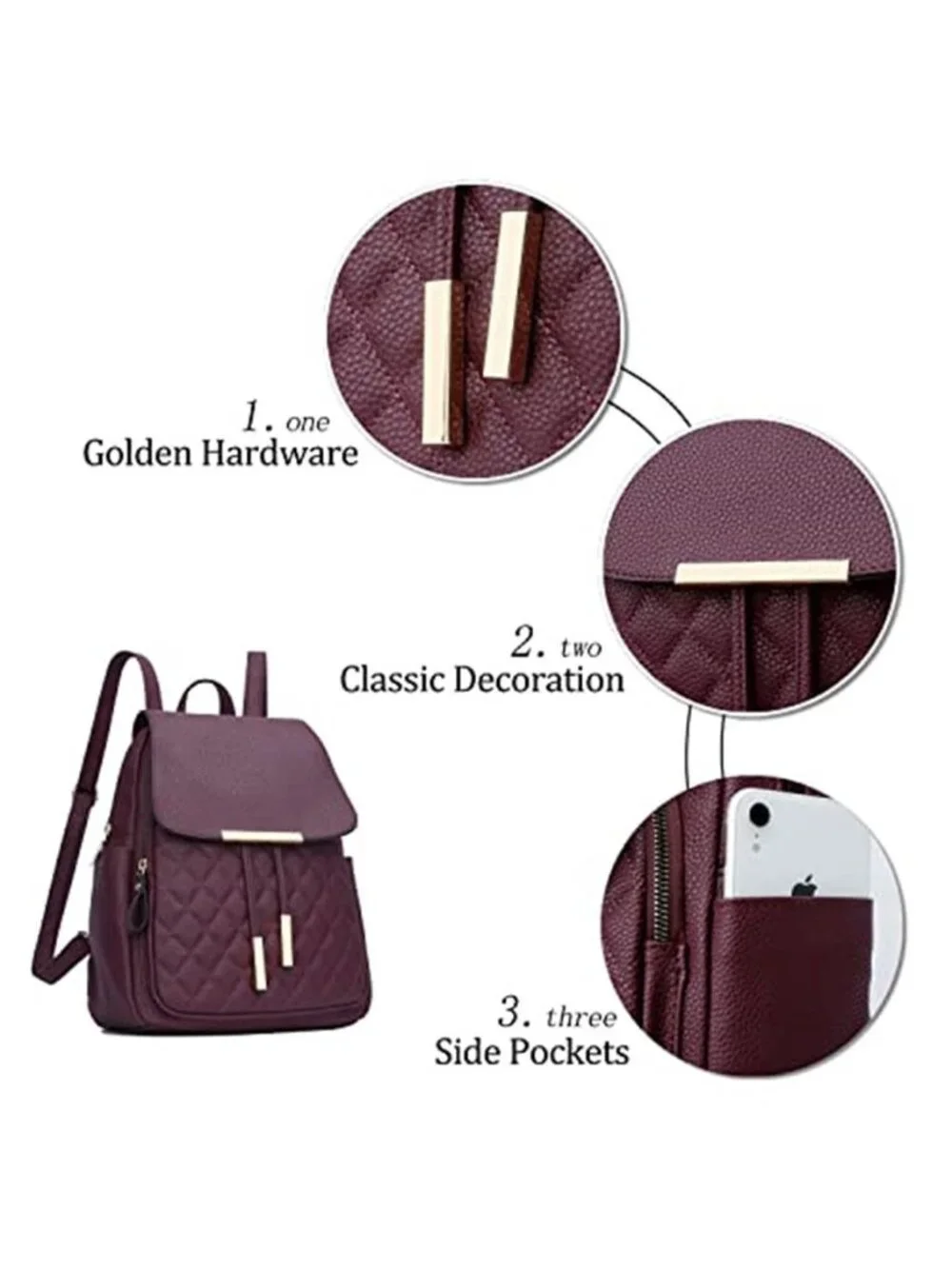 Quilted Trendy Leather Backpack Purse for Women and Ladies Shoulder